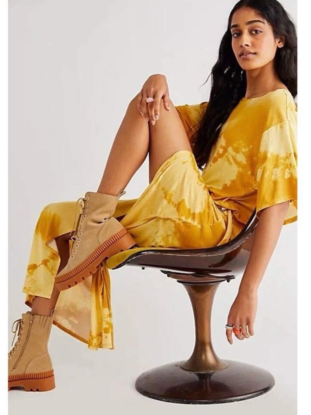 Free People Alyssa Wrap Dress Yellow Tie Dye Dress